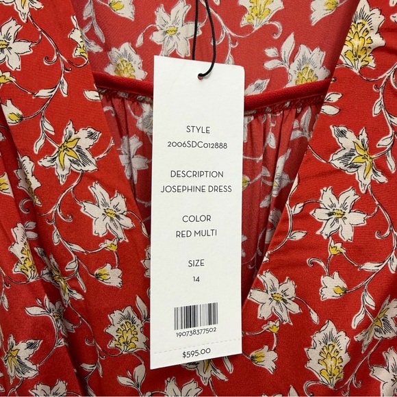 NWT Veronica Beard Josephine Silk Ruche Stretch Mini Dress Floral Red Size 14 - Picture 8 of 10